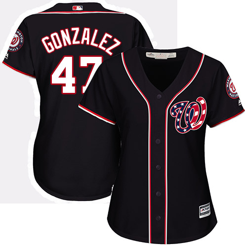 Nationals #47 Gio Gonzalez Navy Blue Alternate Women's Stitched MLB Jersey - Click Image to Close